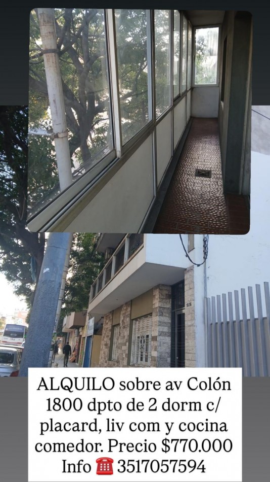 Alberdi Alquiler depto 2 dormitorios sobre Av. Colon